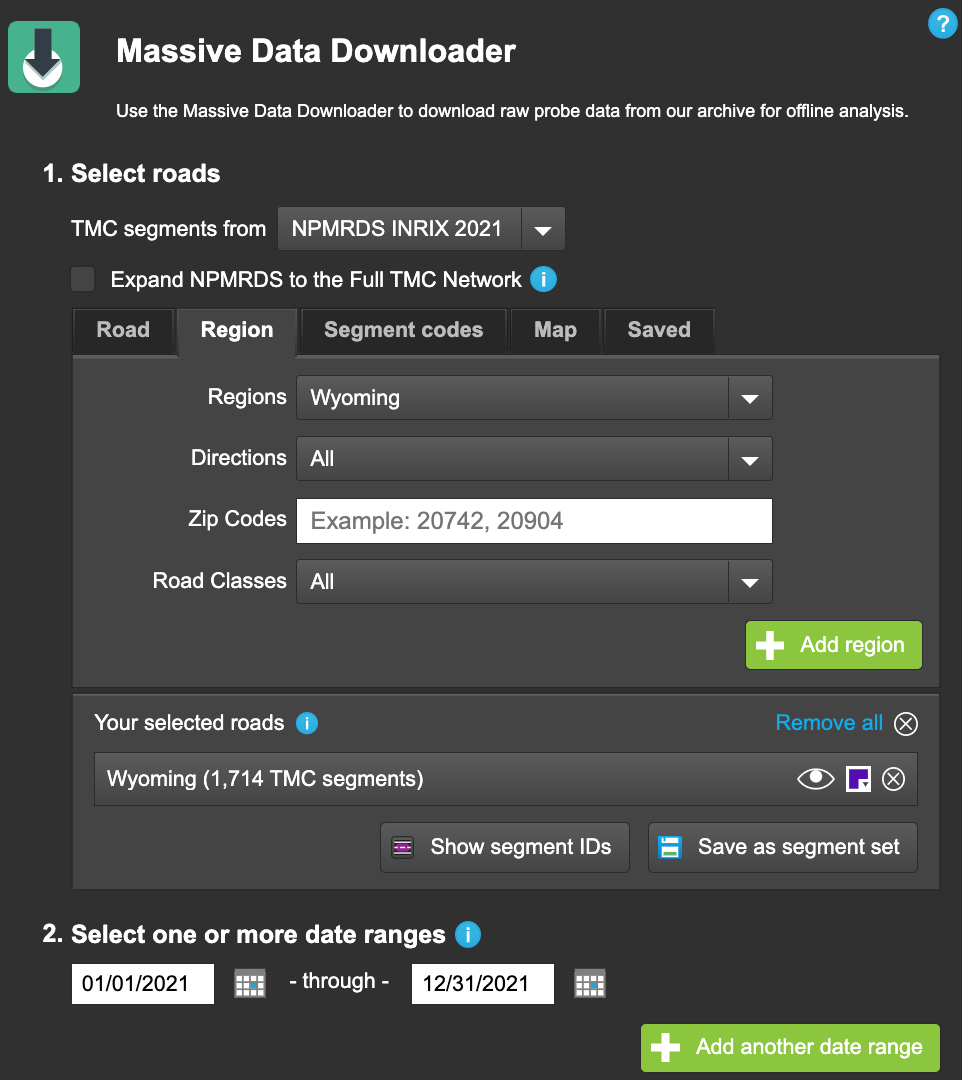 Massive Data Downloader Region and Dates